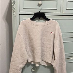 A cropped grey champion sweatshirt